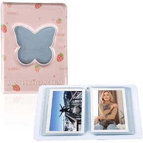 FuninCrea 3 inch Mini Photo Album with Cover, Kpop Photocard Holder with 40 Transparent Pockets, Plastic Kpop Card Storage Book with Cute Pattern for Photo, Bank Card (blue)