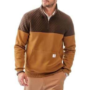 JMIERR Men's Classic Color Block Quarter Zip Pullover - Long Sleeve Stand Collar Quilted Sweatshirt