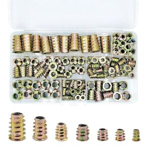 265 Pcs 12 Size M4/M5/M6/M8/M10 Nut Inserts - Zinc Alloy Screw Inserts Assortment Threaded Inserts for Wood, Hex Socket Drive Metric Bolt Fastener Connector for Wood Furniture Screw-in Nut