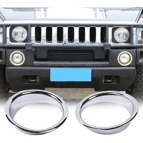 Front Bumper Driving Fog Light Ring Bezels Covers Trim Molding Fit for Hummer H2 2003-2009, ABS Front Fog Light Lamp Decoration Protector Accessories, 2PCS (Bright Black)