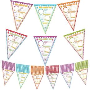 48 Pcs All about Me Poster Bunting Banner Pennants First Day of School Poster Bulletin Board Display Set Elementary School Posters for School Students Classroom party supplies(Swallow Tail)