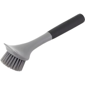 Kitchenaid Cast Iron Sink Brush to Preserve Seasoning on Cast Iron and Grills, Nylon Bristles and Soft Touch Handle for Optimal Control, Dishwasher Safe, Black and Gray