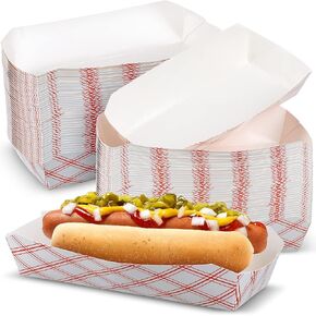 200 Pcs 2LB Checkered Paper Hot Dog Trays, 7 Inch Disposable Red and White Food Trays Serving Paper Boats for Food Hot Dog Holder for Birthday Fairs Festivals Party Decorations Supplies Popcorn