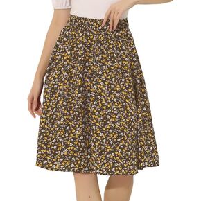 Allegra K Floral Skirt for Women's Knee Length A-line Summer Skirt