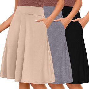 3 Pack Women's Versatile Long Skirts with Pocket High Waist Stretchy Flared Lightweight Skirts Casual Pull-on Skirts