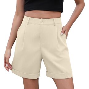Shorts for Women Bermuda Shorts Casual Elastic Waist Wide Leg Shorts with Pockets