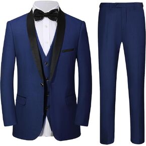Men 3 Piece Slim Fit Suit Set One Button Solid Jacket Vest Pants