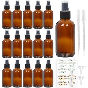 STARSIDE 16 Pack4oz Amber Glass Spray Bottles with Fine Mist Sprayer & Dust Cap for Essential Oils, Perfumes,Cleaning Products, 120 ml Fine Mist Glass Spray Bottle