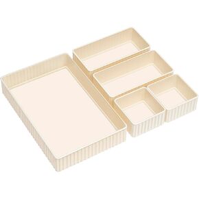 Office Desk Drawer Organizers Set, Desk Drawer Tray Organizer with 3 Sizes, Makeup Organizer for Divider Drawer, Office, Kitchen (BLACK)