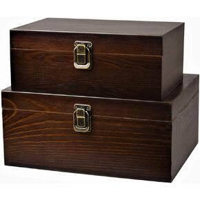 Wood Keepsake Boxes with Lock and Keys Handcrafted Decorative Wooden Storage Case Cabinet Container Hinged Lid Country Rustic Style Organizer for Trinkets Gift Card Collection Coffee Color 2 Pack