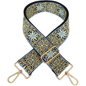 Purse Strap Star Flower Pattern Trendy Bag Strap Replacement Adjustable Jacquard Belt for Purse Crossbody Guitar CameraBags (Orange+Blue)