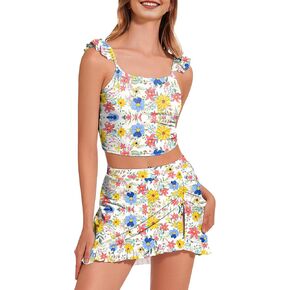 Women Swimsuits with Skirts 2 Piece Bathing Suit with Skirted Bottoms Cute Modest Swimsuits