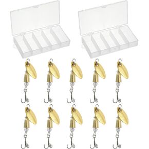 PATIKIL Trout Lures 1/5 oz, 10Pack Trout Fishing Lures Spinnerbait Treble Hooks Fishing Spinners Baits Tackle for Freshwater Saltwater Fishing, Gold Tone
