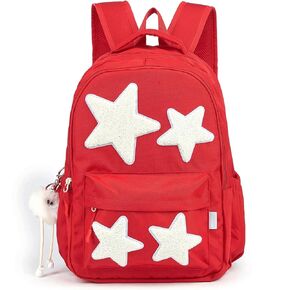 Preppy Backpack with Cute Plush Accessories Star Y2K School Bookbag Girls Aesthetic Backpacks for Kids (Black)