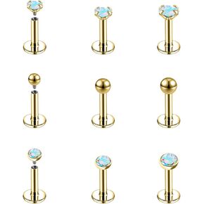 16g/18g Internal Thread Cz Stud Surgical Steel Piercing Jewelry For Tragus/Nose/Helix/Conch/Medusa/Lip/Labret - Helix Tragus Cartilage Earring For Women Men Helix Piercing Jewelry 9pcs
