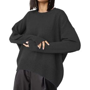 Ckikiou Oversized Crewneck Soft Knitted Sweater for Women Fall Winter Long Sleeve Cute High Low Slouchy Sweater Pullover Top