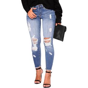 KUNMI Women's Skinny Ripped Trendy Jeans Distressed Stretchy Denim Pants