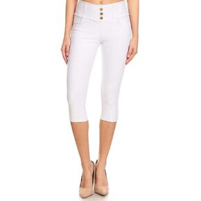 بنطال كابري دينم للسيدات بخصر عالٍ وسحب على السراويل الضيقة القابلة للتمدد مقاس عادي وكبير in Kuwait