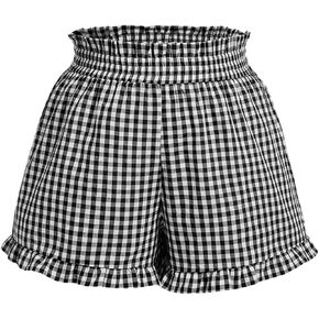 SHENHE Women's Plus Size Plaid Ruffled Paperbag Waist Wide Leg Loose Mini Shorts