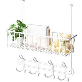 Over The Door Hooks Organizer,Over Door Hanger Towel Rack Mesh Basket with 12 Hooks,Back of Door Storage Organizer for Bedroom,Bathroom,Kitchen,Office(Black)