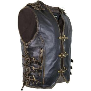Men's Genuine Cow Leather Heavy Buckled Zipper Braided Rocker Biker Motorcycle Vest Waistcoat XS~7XL in Saudi Arabia