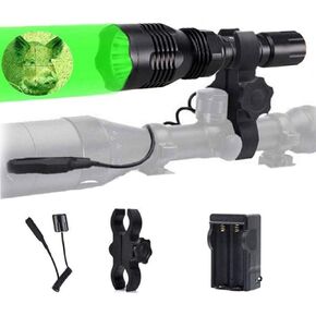 BESTSUN Predator Light 1000 Lumen Super Bright Green Light Flashlight Rechargeable 350 Yards Long Range Waterproof Green Hunting Hog Coyote Light with Pressure Switch, Scope Mount and Charger