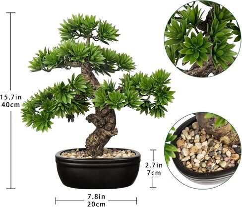 Fake Bonsai Tree Bonsai Plant 13.8" Tall Artificial Bonsai Trees with Cemant Pot Decorated with Pebbles Desk Plant Indoor Bonsai for Home Office Decor in Kuwait