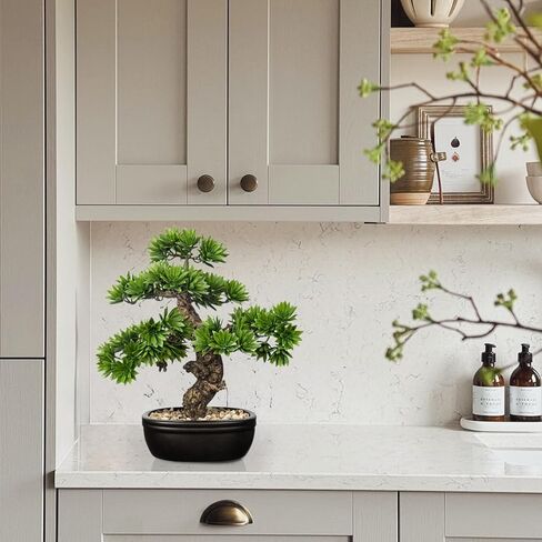 Fake Bonsai Tree Bonsai Plant 13.8" Tall Artificial Bonsai Trees with Cemant Pot Decorated with Pebbles Desk Plant Indoor Bonsai for Home Office Decor in Kuwait