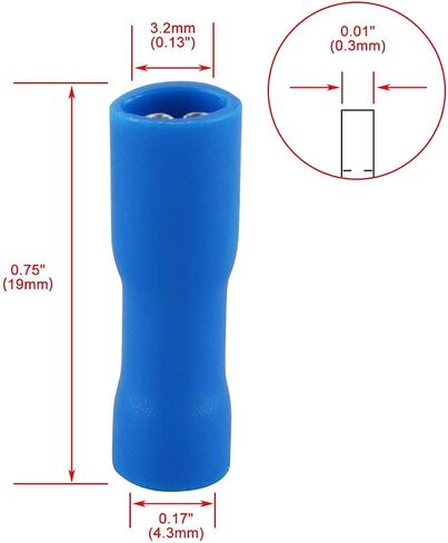 Baomain 0.11“ Blue Female Insulated Spade Wire Connector Electrical Crimp Terminal 16-14 AWG 2.8 x 0.5mm (100PCS) in Saudi Arabia