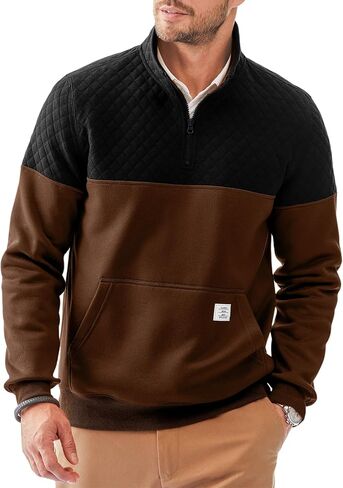 JMIERR Men's Quarter Zip Pullover Quilted Sweatshirt Pullover Long Sleeve Stand Collar Sweater Color Block Sweatshirt in Kuwait