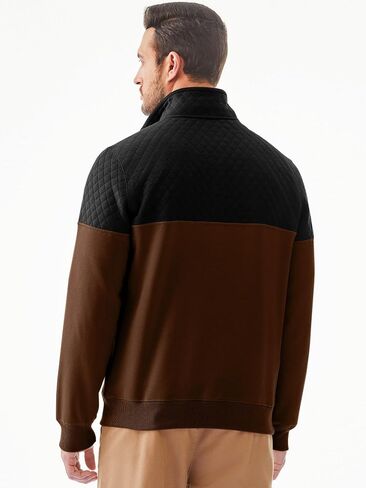JMIERR Men's Quarter Zip Pullover Quilted Sweatshirt Pullover Long Sleeve Stand Collar Sweater Color Block Sweatshirt in Kuwait