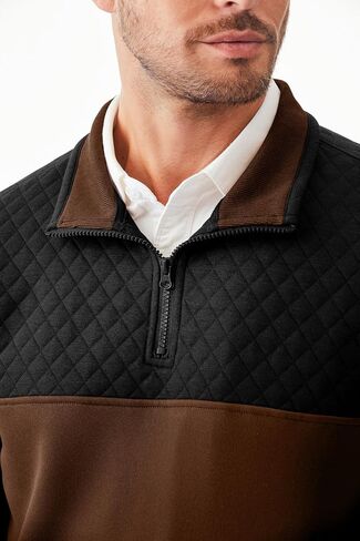 JMIERR Men's Quarter Zip Pullover Quilted Sweatshirt Pullover Long Sleeve Stand Collar Sweater Color Block Sweatshirt in Kuwait
