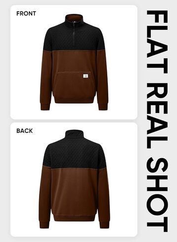 JMIERR Men's Quarter Zip Pullover Quilted Sweatshirt Pullover Long Sleeve Stand Collar Sweater Color Block Sweatshirt in Kuwait