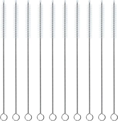 Straw Cleaner Brush (Only 2 pcs, 7.87inch X 5/16inch) | Extra Long Nylon Bristles and Stainless Steel Handle Cleaning Brushes for Washing Glass Silicone Metal Straws Tea Pot in Saudi Arabia