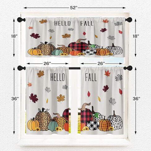 اليقطين الشكر الخريف المطبخ نافذة الستائر الستارة والطبقة مجموعة 36 بوصة، الخريف خمر البرتقال ورقة القيقب 3 قطعة نافذة طبقات العلاج لغرفة المعيشة غرفة نوم المطبخ ديكور الستائر in Kuwait