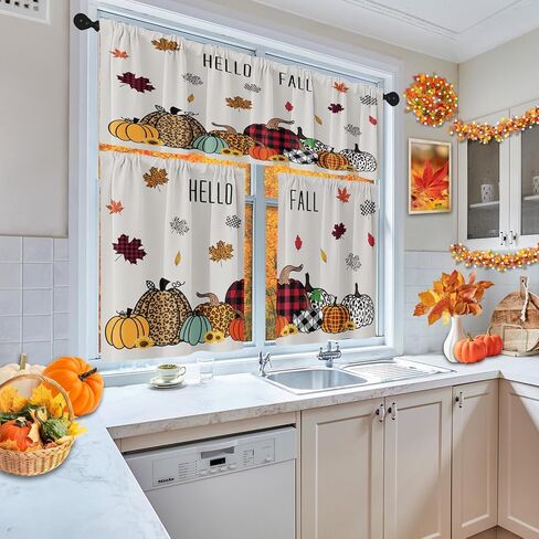 اليقطين الشكر الخريف المطبخ نافذة الستائر الستارة والطبقة مجموعة 36 بوصة، الخريف خمر البرتقال ورقة القيقب 3 قطعة نافذة طبقات العلاج لغرفة المعيشة غرفة نوم المطبخ ديكور الستائر in Kuwait