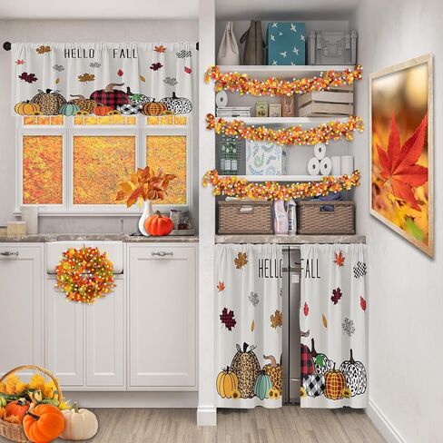 اليقطين الشكر الخريف المطبخ نافذة الستائر الستارة والطبقة مجموعة 36 بوصة، الخريف خمر البرتقال ورقة القيقب 3 قطعة نافذة طبقات العلاج لغرفة المعيشة غرفة نوم المطبخ ديكور الستائر in Kuwait