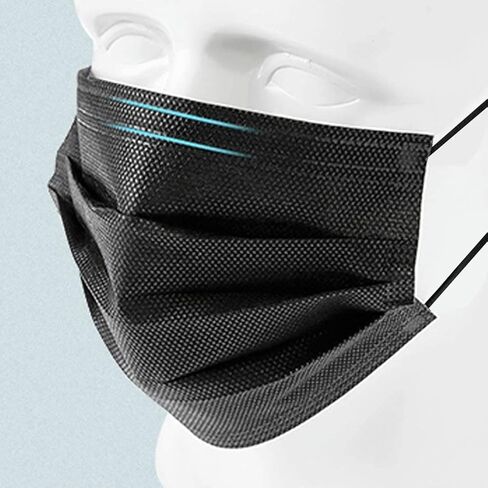 Hyegiir 3 Ply 100 Pack أقنعة الوجه للاستعمال مرة واحدة مغلفة بشكل فردي للحماية اليومية (أسود) in Kuwait