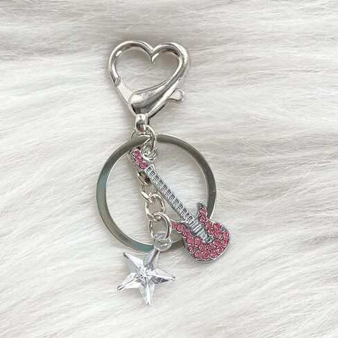 COLORFUL BLING Cute Heart Star Guitar Keychain Y2K Cute Strawberry Keyring Bag Charms Pendant Y2K Accessories for Women in Saudi Arabia
