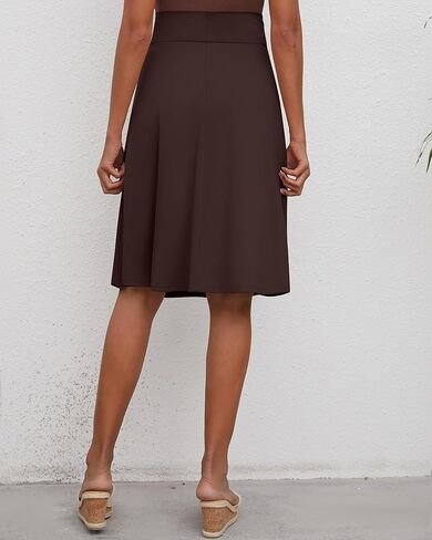 Riyiper 3 Pack Women's Knee Length Skirts, Casual High Waisted Flared Midi A Line Summer Basic Pull-on Skirts with Pockets in Kuwait