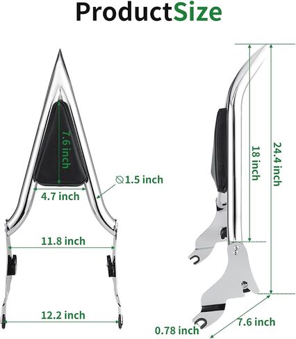 Sissy Bar for Harley Touring, Detachable ​Rear Passenger Backrest Fits for 2009-2024 CVO Road King Road Glide Street Glide Electra Glide (Black, 18") in Saudi Arabia