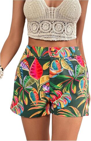 Milumia Women's Summer Shorts Tropical Print High Waisted Wide Leg Boho Shorts in Saudi Arabia