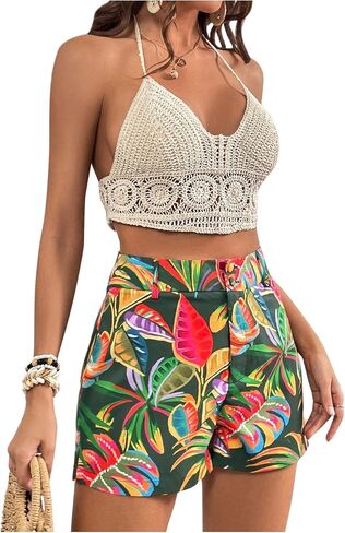 Milumia Women's Summer Shorts Tropical Print High Waisted Wide Leg Boho Shorts in Saudi Arabia