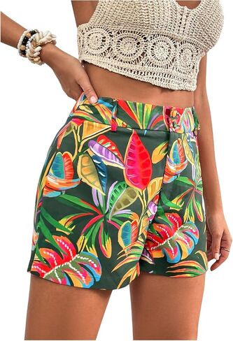 Milumia Women's Summer Shorts Tropical Print High Waisted Wide Leg Boho Shorts in Saudi Arabia