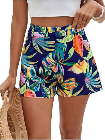 Milumia Women's Summer Shorts Tropical Print High Waisted Wide Leg Boho Shorts in Saudi Arabia