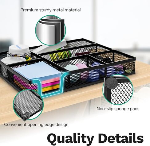 Desk Drawer Organizer Tray Versatile Metal Mesh Desk Organizers and Accessories for Office Supplies, School, Home, 10.12 x 6.1 x 1.38 Inches in Saudi Arabia