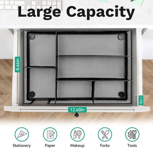 Desk Drawer Organizer Tray Versatile Metal Mesh Desk Organizers and Accessories for Office Supplies, School, Home, 10.12 x 6.1 x 1.38 Inches in Saudi Arabia