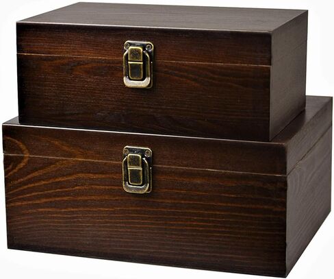 Wood Keepsake Boxes with Lock and Keys Handcrafted Decorative Wooden Storage Case Cabinet Container Hinged Lid Country Rustic Style Organizer for Trinkets Gift Card Collection Coffee Color 2 Pack in Saudi Arabia
