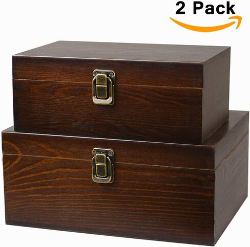 Wood Keepsake Boxes with Lock and Keys Handcrafted Decorative Wooden Storage Case Cabinet Container Hinged Lid Country Rustic Style Organizer for Trinkets Gift Card Collection Coffee Color 2 Pack in Saudi Arabia