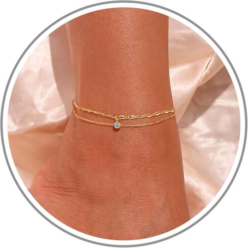 Anklet Bracelets for Women, Birthday Gifts for Wmen Gold Anklets for Women with Birthstone Birthday Gifts for Her 14k Plated Womens Ankle Bracelets Summer Jewelry for Girlfriend Sister Friend Daughter in Kuwait